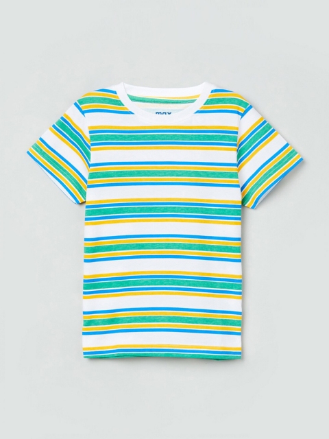 max Boys Multicoloured Striped V-Neck T-shirt, Multi