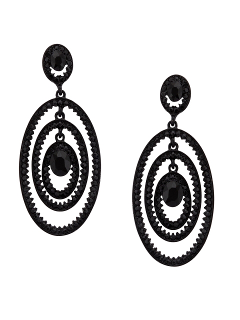 Globus Black Oval Drop Handcrafted Earrings