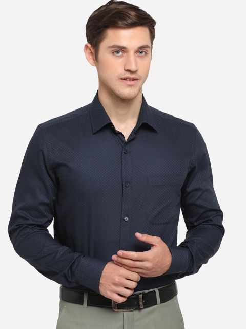 JADE BLUE Men Navy Blue Slim Fit Self Design Formal Shirt
