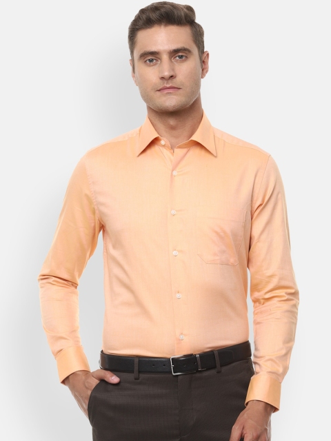 Louis Philippe Men Orange Regular Fit Solid Casual Cotton Shirt