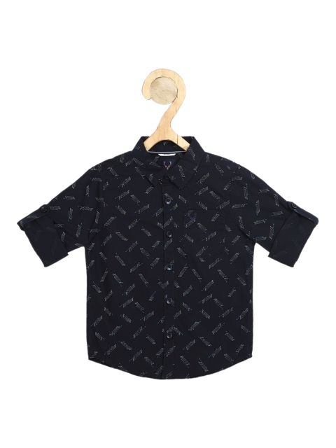Allen Solly Junior Boys Navy Blue & White Regular Fit Printed Pure Cotton Casual Shirt