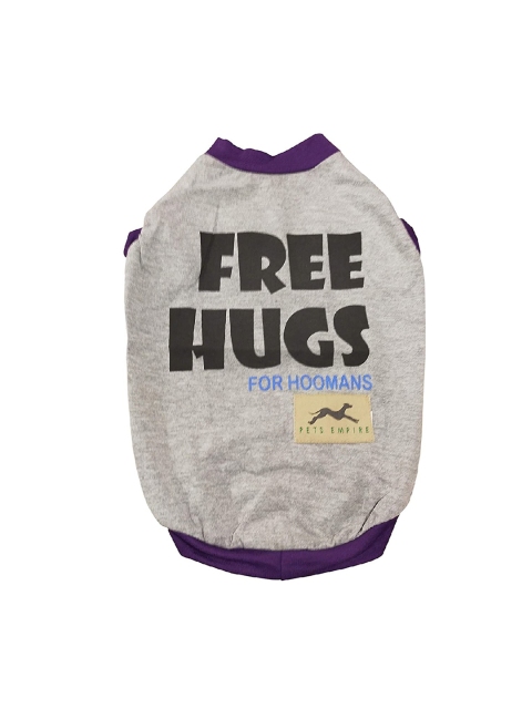 PETS EMPIRE Grey & Purple Free Hugs For Hoomans Printed Dog T-Shirt