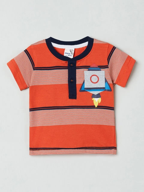 max Boys Orange Striped Henley Neck T-shirt