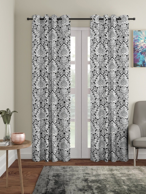 Rajasthan Decor Black & White Set of 2 Printed Long Door Curtains