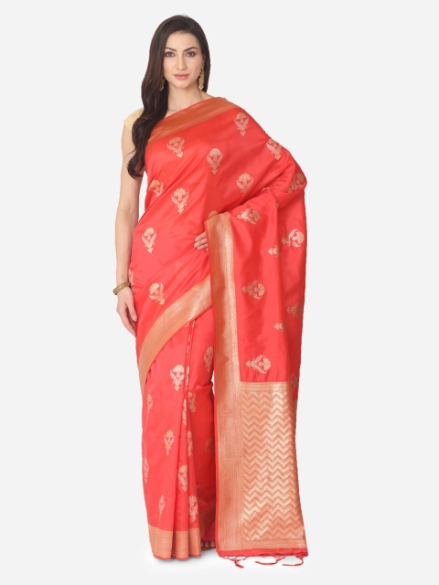 BOMBAY SELECTIONS Pink Silk Blend Woven Design Banarasi Saree