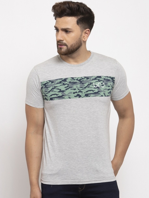 UNICOPS Men Grey Camo Printed Round Neck T-shirt