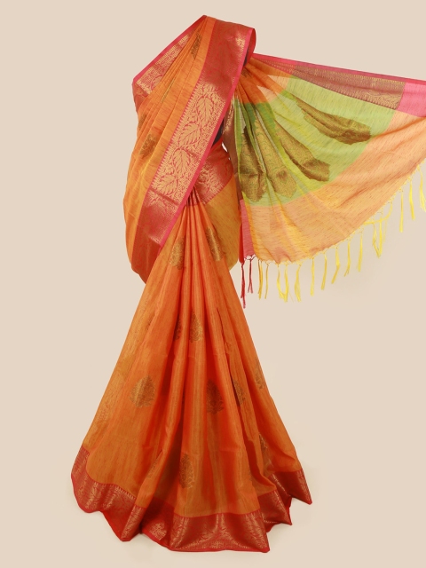 Pothys Orange Woven Design Cotton Blend Saree