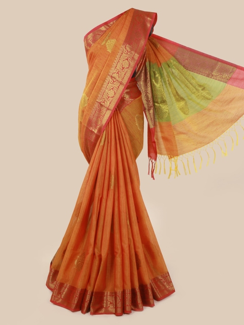 Pothys Orange Woven Design Cotton Blend Saree