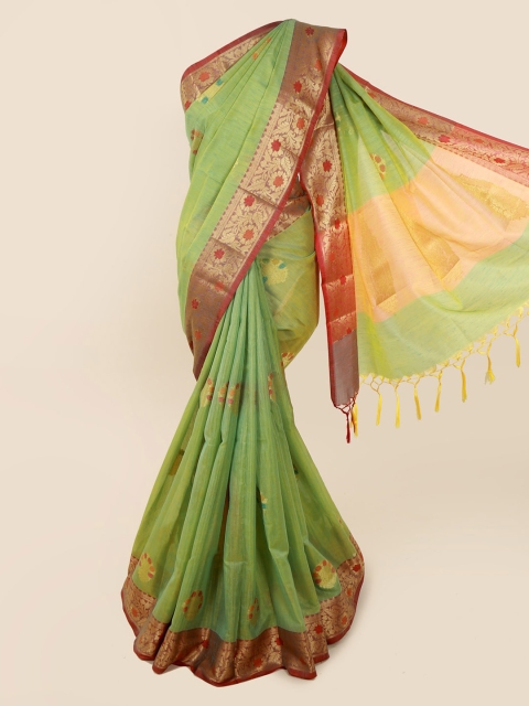 Pothys Green Solid Cotton Blend Saree