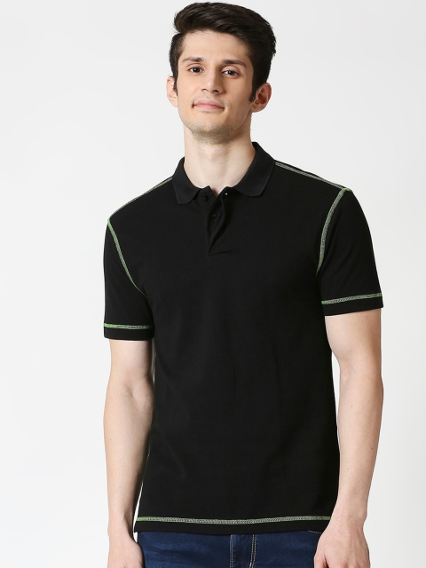 Bewakoof Men Black Solid Polo Collar T-shirt