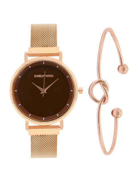 JOKER & WITCH Women Rose Gold-Toned & Brown Watch & Bracelet Gift Set JWBS345