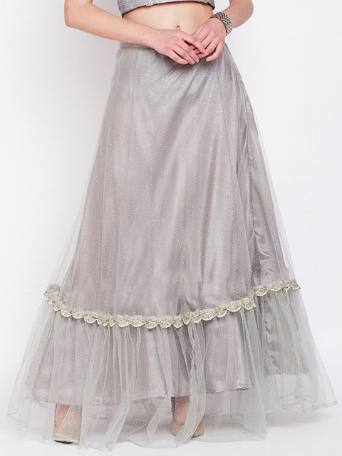 studio rasa Women Grey Embellished A-Line Tiered Skirt 
studio rasa Women Grey Embellished A-Line Tiered Skirt