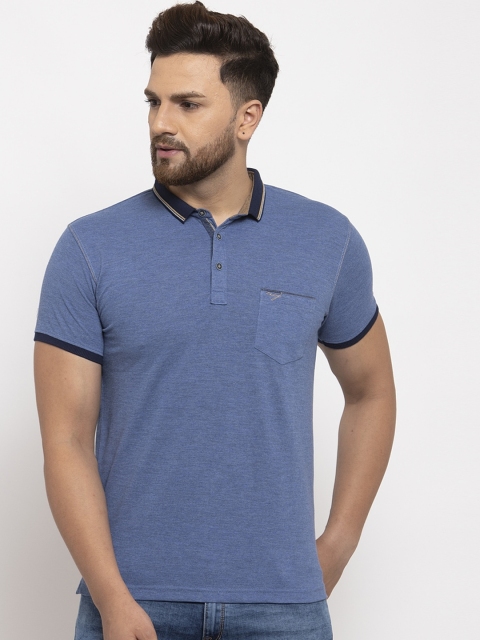 UNICOPS Men Blue Solid Polo Collar T-shirt