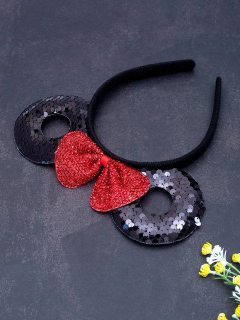 Golden Peacock Black & Red Micky Mouse Ears Bow Hairband
