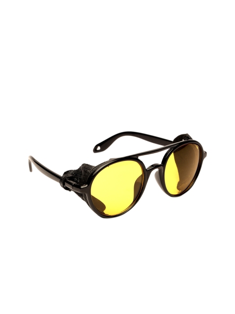 Fuzoku Men Yellow Lens & Black Round Sunglasses FZKSS2020SG0079