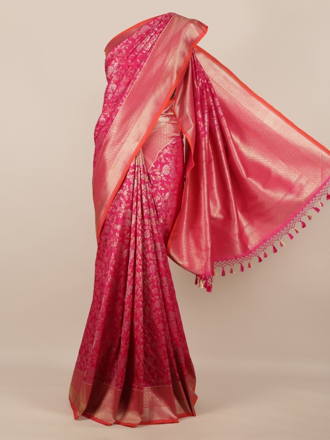 Pothys Pink & Gold-Toned Pure Silk Woven Design Banarasi Saree With Tasseled Pallu