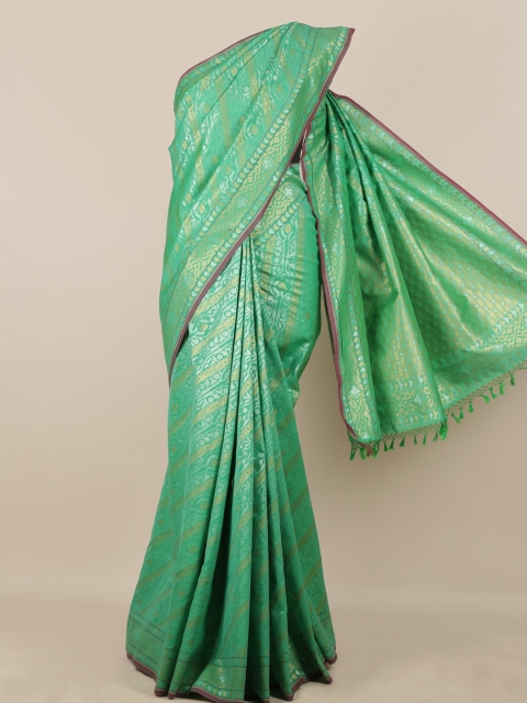 Pothys Green & Gold-Toned Pure Silk Woven Design Banarasi Saree With Tasseled Pallu