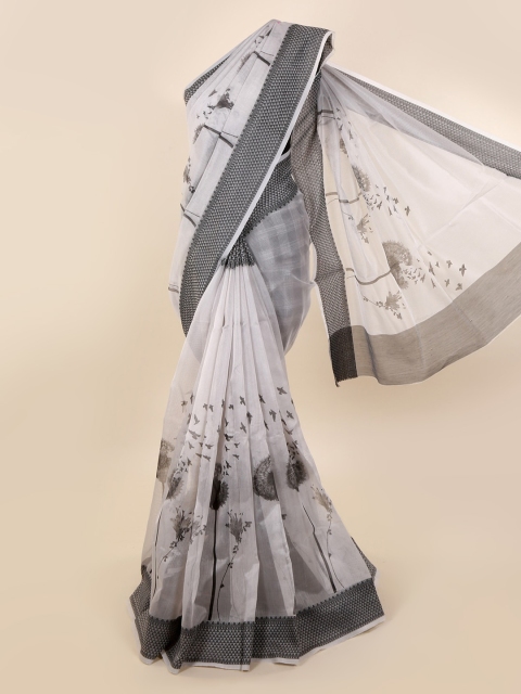 Pothys Off-White & Black Supernet Printed Saree