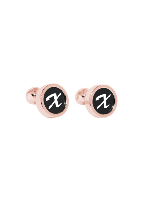 Blacksmith Rose Gold-Plated White & Black Round Alphabet X Printed Cufflinks
