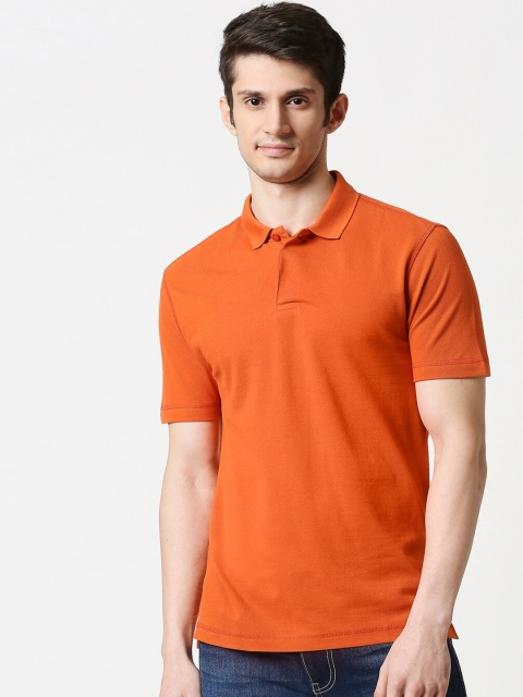 Bewakoof Men Orange Solid Polo Collar T-shirt