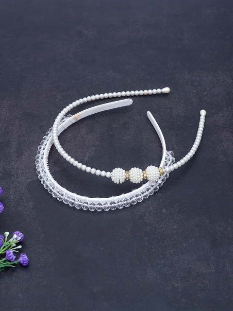 Golden Peacock White & Gold-Toned Set of 2 Beaded Hairband