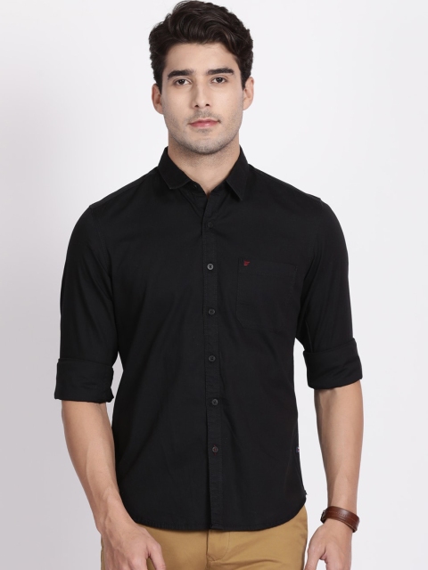 t-base Men Black Slim Fit Solid Casual Shirt