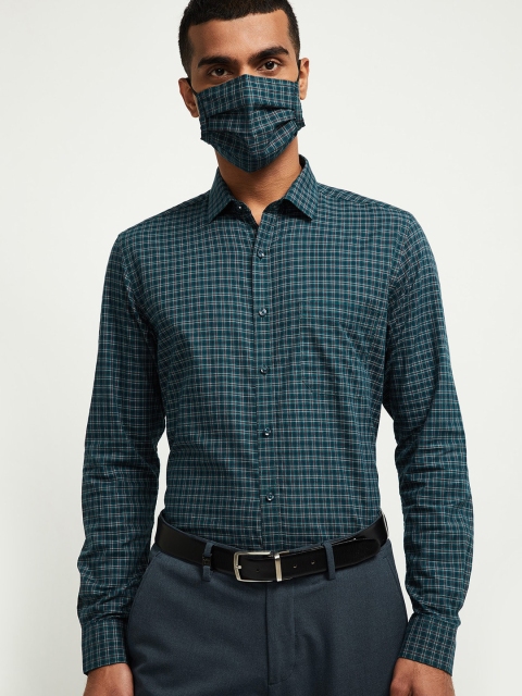 max Men Green Slim Fit Checked Casual Shirt