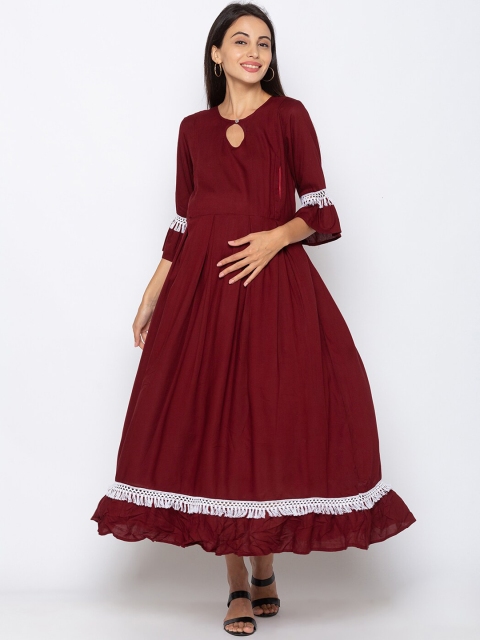 MomToBe Women Maroon Solid Maternity Maxi Dress