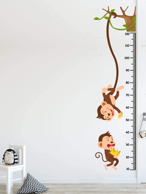 rawpockets Brown & Peach-Coloured Height chart with monkey Wall Stickers