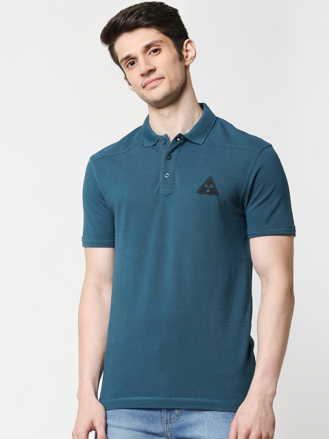 Bewakoof Men Green Solid Polo Collar T-shirt