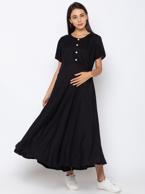 MomToBe Women Black Solid Nursing Maternity Maxi Dress