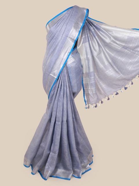 Pothys Grey Solid Linen Blend Saree