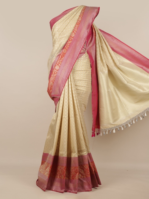 Pothys Cream-Coloured Pure Silk Woven Design Banarasi Saree