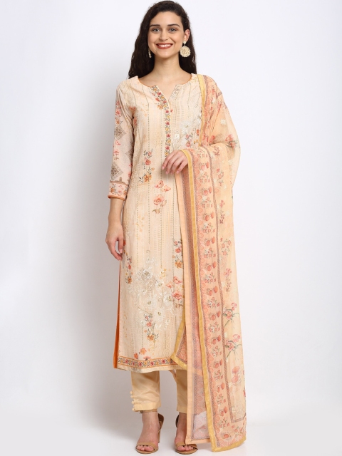 Stylee LIFESTYLE Beige Poly Georgette Unstitched Dress Material
