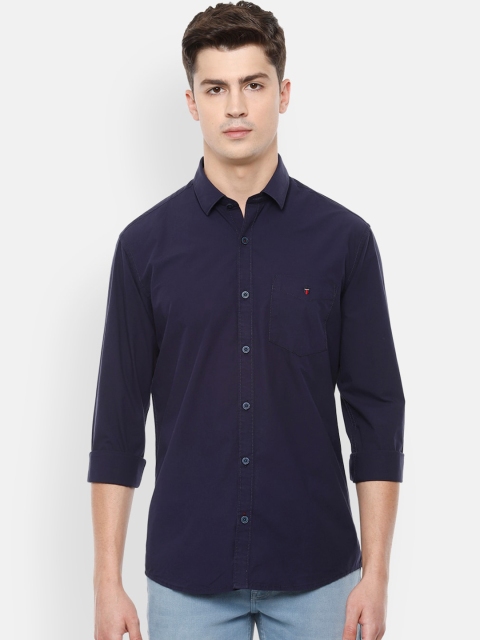 Louis Philippe Sport Men Plus Size Navy Blue Slim Fit Solid Casual Shirt