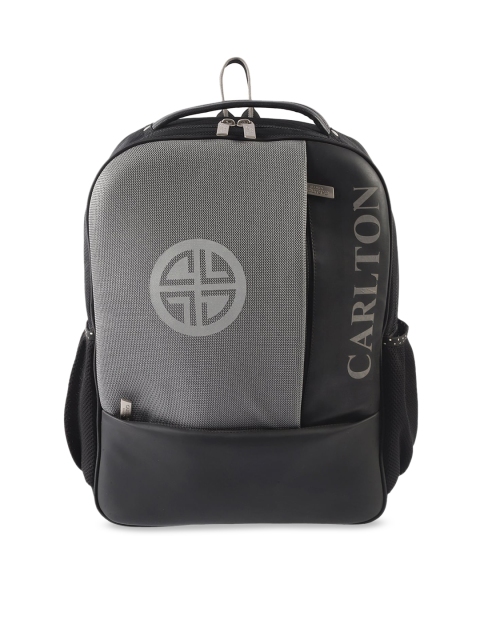 Carlton London Unisex Black & Grey Striped Backpack