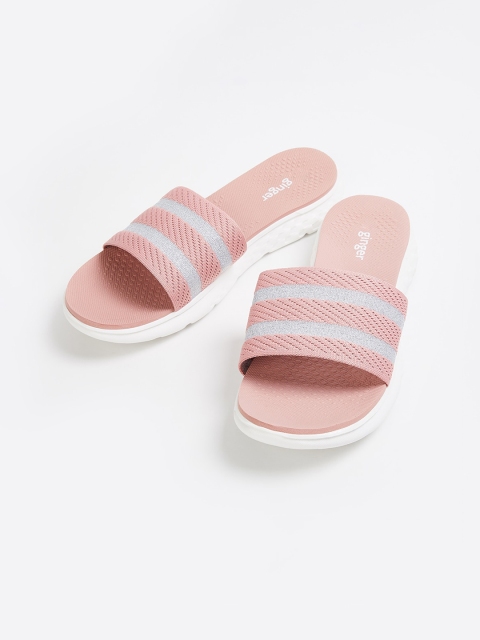 Ginger by Lifestyle Women Pink & Grey Striped Sliders