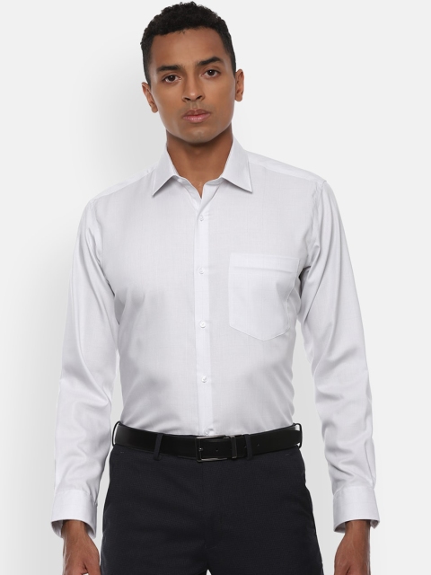 Van Heusen Men White & Grey Regular Fit Checked Pure Cotton Formal Shirt