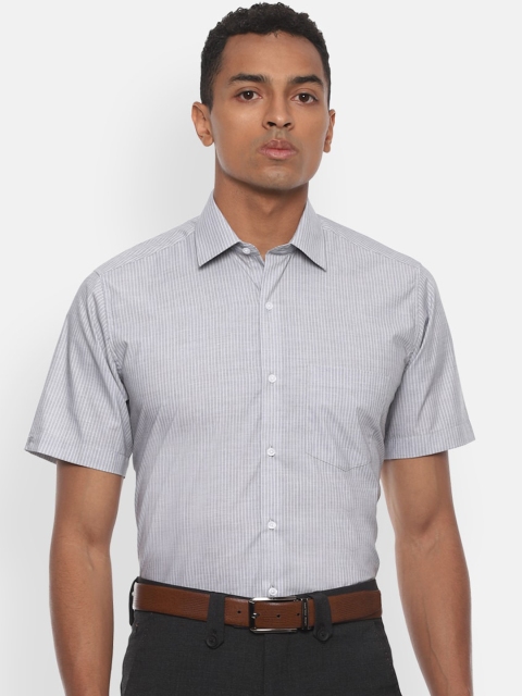 Van Heusen Men Grey Regular Fit Stripred Casual Shirt