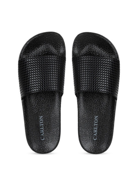 Carlton London sports Women Black Self Design Sliders