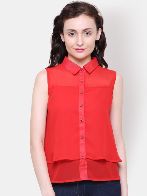 Yaadleen Red Layered Georgette Shirt Style Top