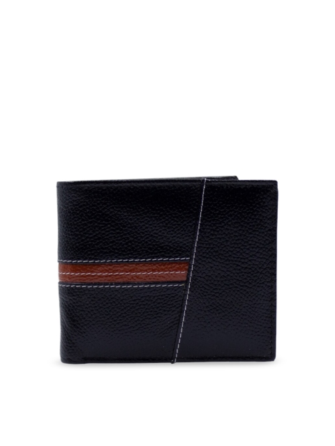 RICH BORN Men Black & Brown Colourblocked Two Fold Wallet