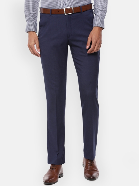 Louis Philippe Men Navy Blue Regular Fit Self Design Formal Trousers