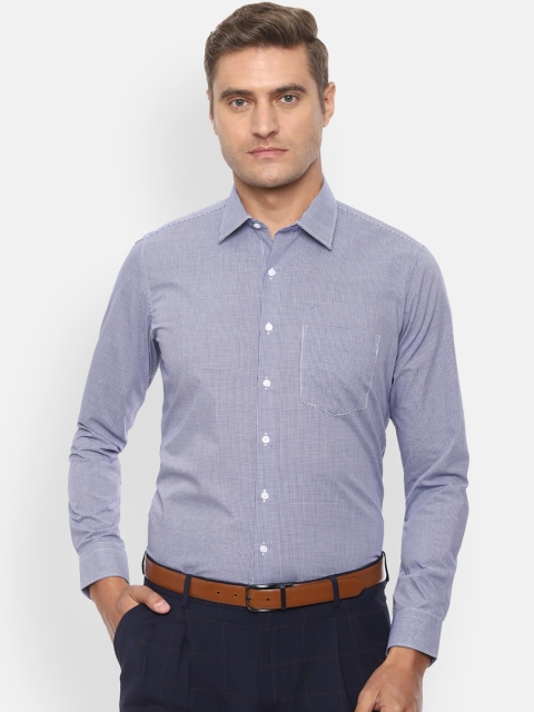 Van Heusen Men Blue & White Slim Fit Checked Formal Shirt