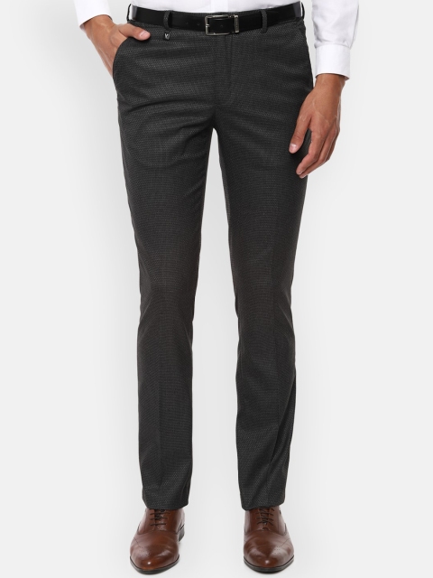 V Dot Men Grey Regular Fit Solid Formal Trousers