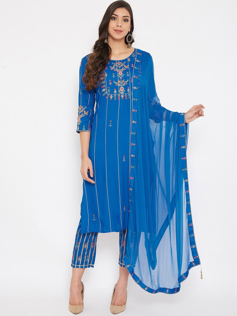 Prakhya Women Blue & Gold-Toned Yoke Design Kurta with Churidar & Dupatta
Prakhya Women Blue & Gold-Toned Yoke Design Kurta with Churidar & Dupatta