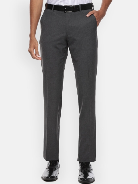 Van Heusen Men Grey Slim Fit Solid Formal Trousers