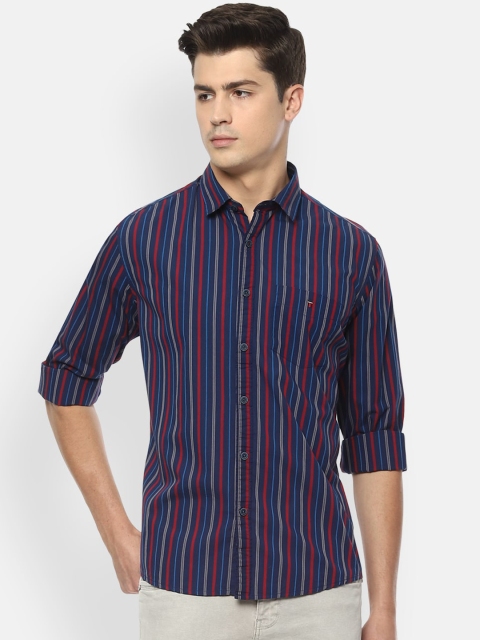 Louis Philippe Sport Men Navy Blue Slim Fit Striped Casual Shirt