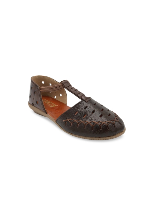 Jazzy Juniors Girls Brown Laser Cut Leather Ballerinas