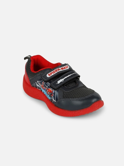 Kids Ville Boys Black Spiderman Printed Sneakers, Charcoal